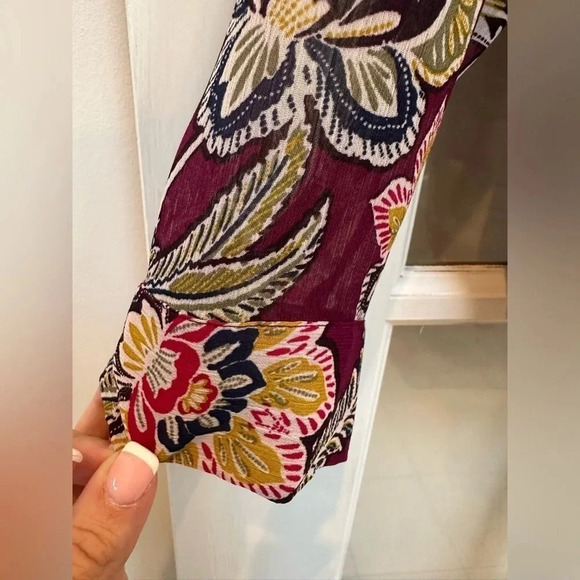 Banana Republic | Burgundy Wine Sheer Floral Bohemian Long Sleeve Blouse Size L - Picture 5 of 10